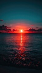 Naklejka premium Sunset reflects on the water. This image can be used for websites, social media, or any other project that needs a calming and serene background.