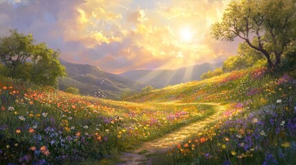 Sunlit Meadow with a Path
