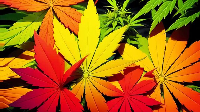 Colorful Vibrant Marijuana Leaves morphing animation cannabis leaf