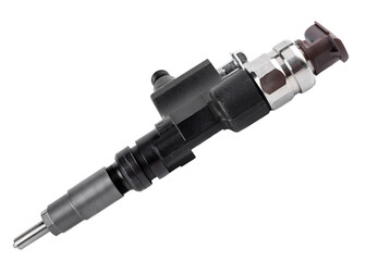 New fuel injector on white background close up