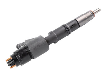 New fuel injector on white background close up