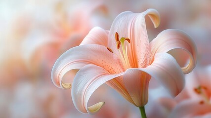 Closeup of lily petal curves, soft pastel colors with a creamy bokeh background, detailed macro...