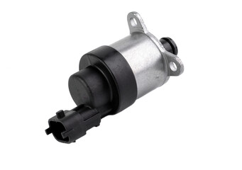 New rail fuel pressure sensor on white background close up