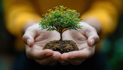 A small tree held gently in cupped hands. This image represents growth, care, and the nurturing of new beginnings.