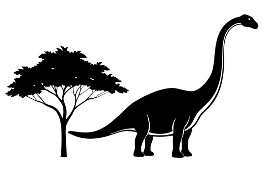 recommend clip art: majestic brontosaurus silhouette with trees line art
