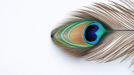 Obraz premium Macro shot of peacock feather with vivid blue and green eye patterns, intricate details and soft textures, natural elegance in closeup