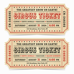 Retro circus tickets. Vintage circus tickets in black, red and beige colours. © Анна Шевчук
