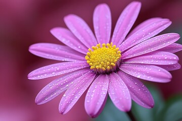 Fototapeta premium A close-up of a pink flower with dew drops. Perfect for illustrating freshness, nature, and beauty.