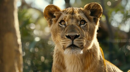 Obraz premium Close-up Portrait of a Lion Cub with Intrigued Expression
