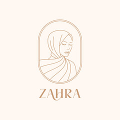 hijab logo template for headdress boutique or muslim store. with line art design style