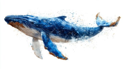 Blue Whale Watercolor Illustration. Generative AI