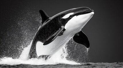Fototapeta premium Killer Whale Breaching Surface Orca Splashing Ocean Water