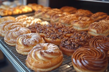 Assortment of freshly baked pastries. The photo is perfect for illustrating food blogs, articles, and social media posts.