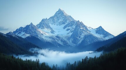 Snowy Mountain Peaks in Distant Landscape. Generative AI