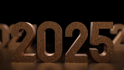 The Gold 2025 number for new year or celebration concept 3d rendering.