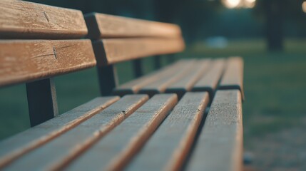 Fototapeta premium Wooden Park Bench Close Up Rustic Nature Relaxing