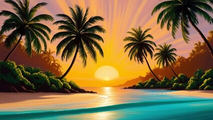 Fototapeta premium island landscape during the warm golden hour of sunset,