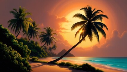island landscape during the warm golden hour of sunset,
