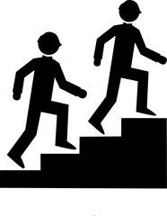 Two stickman step up stair icon,stickmans step up stairs illustration,man walking step up stair stock image,two man walking step up stair stock image 