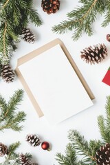 Blank card with holiday decoration for greeting card poster design.