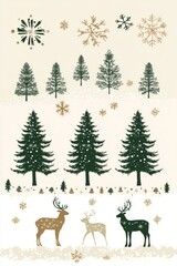 Naklejka premium Christmas tree with reindeer background for greeting card poster design.