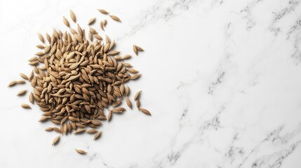 Fototapeta premium Close-up of Cumin Seeds on a Marble Surface