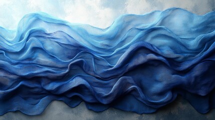 Obraz premium Blue Abstract Fabric Waves Artistic Background. Generative AI
