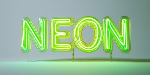 Green neon sign illuminating gray background