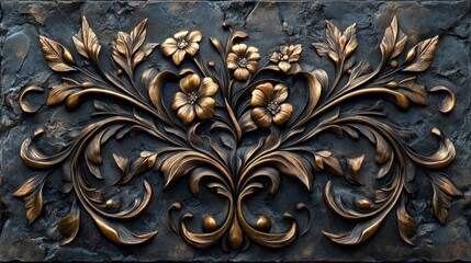 Bronze Ornamental Pattern with Floral Design. Generative AI