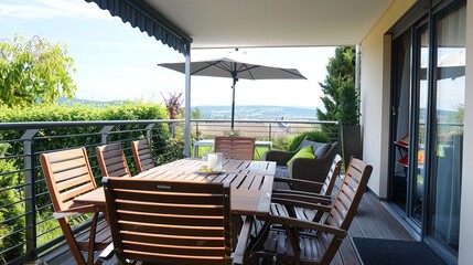Fototapeta premium Top Floor Outdoor Terrace - a serene and inviting space. The terrace offers a perfect blend of comfort and elegance, ideal for relaxation and enjoyment.