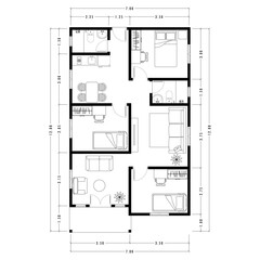 Architecture plan with furniture. home floor plan, isolated on white background, stock illustration. Vector eps
