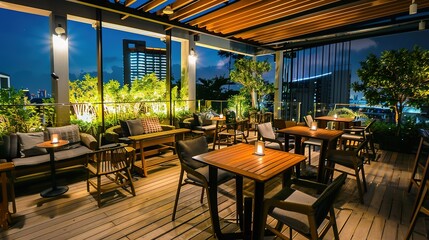 Obraz premium Top Floor Outdoor Terrace - a serene and inviting space. The terrace offers a perfect blend of comfort and elegance, ideal for relaxation and enjoyment.