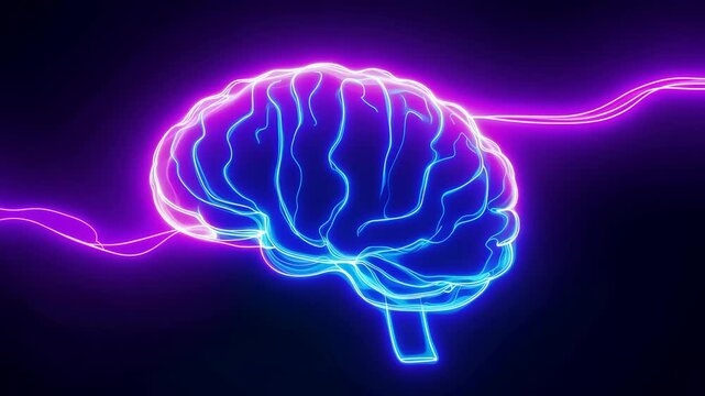 Glowing Neon Brain Illustration