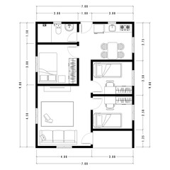 Architecture plan with furniture. home floor plan, isolated on white background, stock illustration. Vector eps