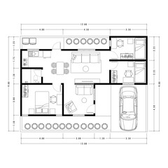 Architecture plan with furniture. home floor plan, isolated on white background, stock illustration. Vector eps