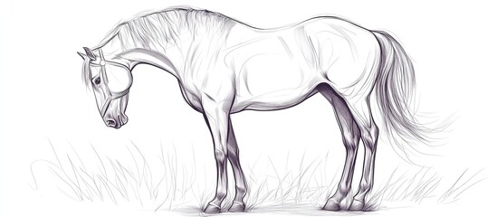 A sketch of a horse standing gracefully in a natural pose.