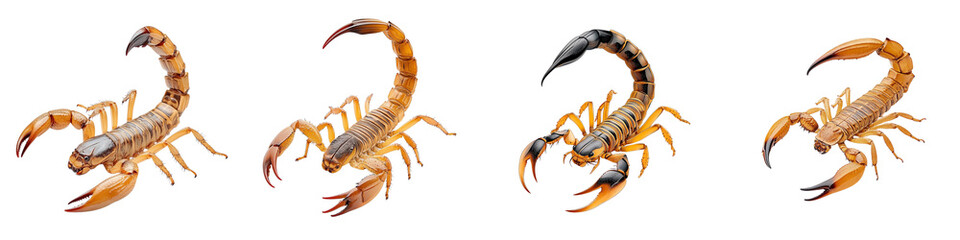 Four different types of scorpions are shown in a row