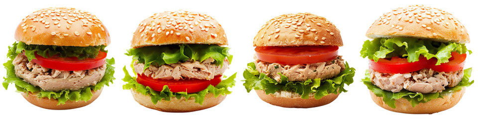 Four different types of sandwiches are shown, each with a different type of meat