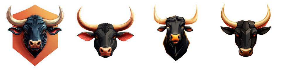 Naklejka premium Four different types of bulls with horns