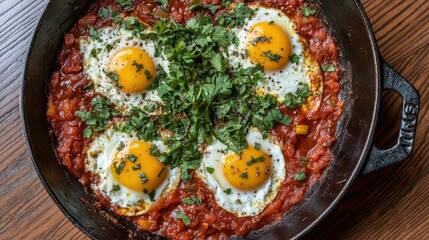 Sizzling Skillet with Eggs in Tomato Sauce