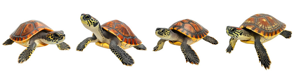 Obraz premium Four turtles are shown in a row, each with a different color and pattern