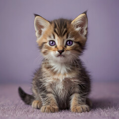 Fototapeta premium a kitten showing off its tiny paws, set against a soft lavender or purple background