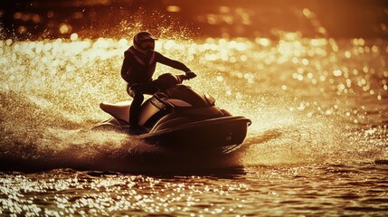 Jetski in water. Summer tropical sports.