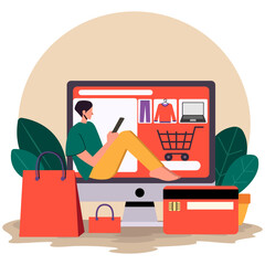 Illustration showing various shopping activities