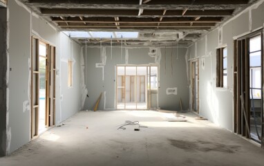 A room with a lot of open space and a lot of unfinished work