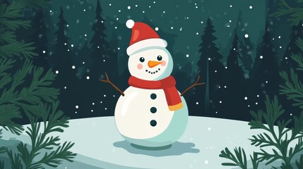 Fototapeta premium Cute snowman. Winter holiday theme.