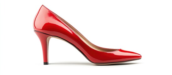 Obraz premium A stylish red high heel shoe with a glossy finish.