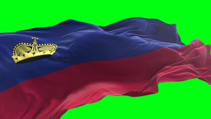 Naklejka premium Liechtenstein flag - 3D realistic waving flag on green screen background for chroma key