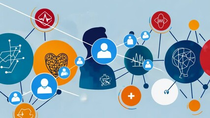 A network of connected icons represents the complex relationships between people, data, and ideas - Powered by Adobe