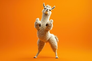 Naklejka premium Surreal Llama Dabbing on Vivid Orange Background